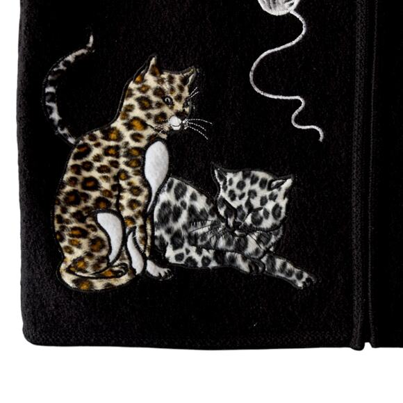 Cats and Yarn Embroidered Black Wool Zipper Vest Size Medium - Picture 2 of 6